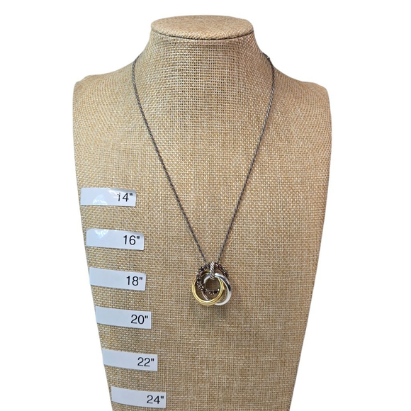 Vintage Brighton Interlocking Rings Necklace 2 Tone Pendant Brown Amber Crystal